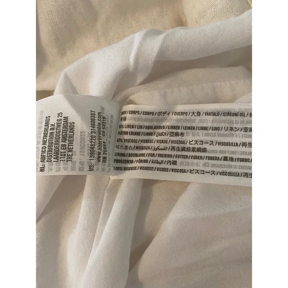 Abercrombie & Fitch Dress Sz M White Linen Blend Tiered Maxi Adjustable Coastal - Picture 7 of 10